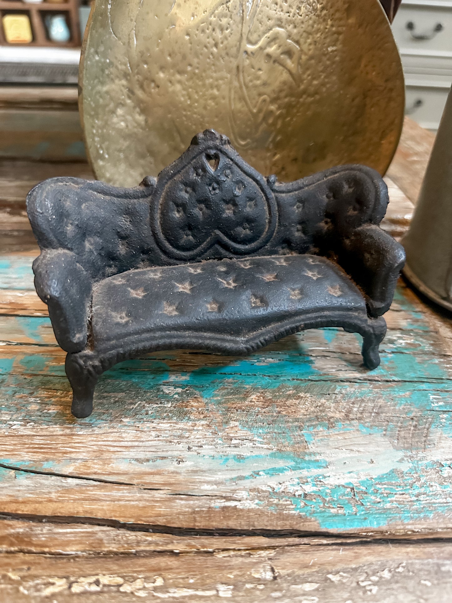 Vintage Cast Iron Dollhouse Victorian Couch
