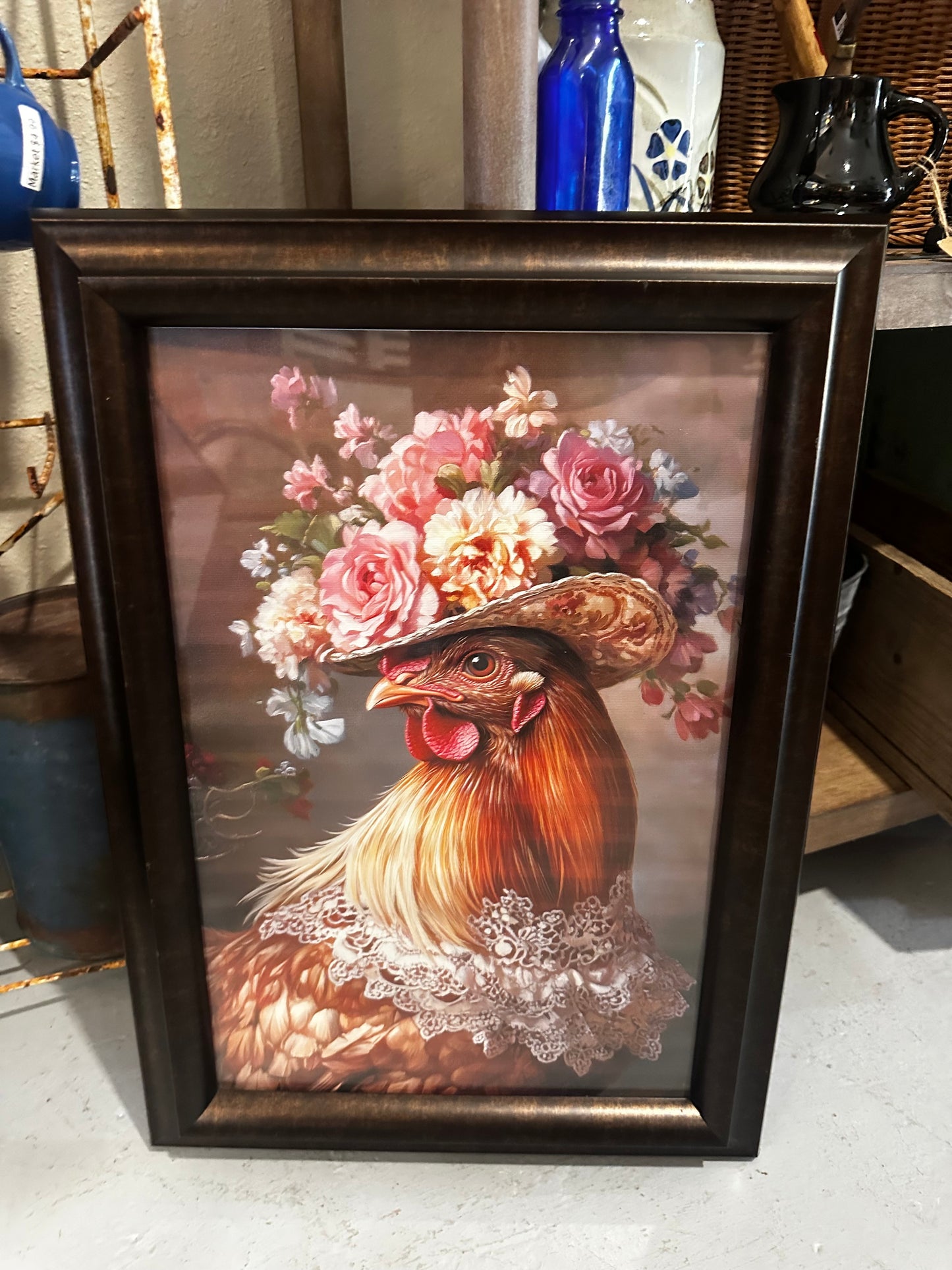 Large Floral Hen Gorgeous Framed Art