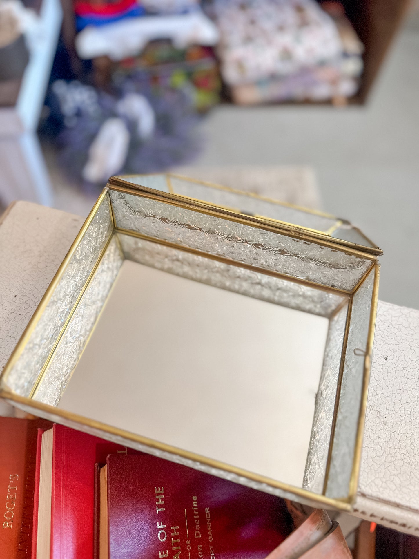 Large Vintage Glass Mirrored Jewelry Box