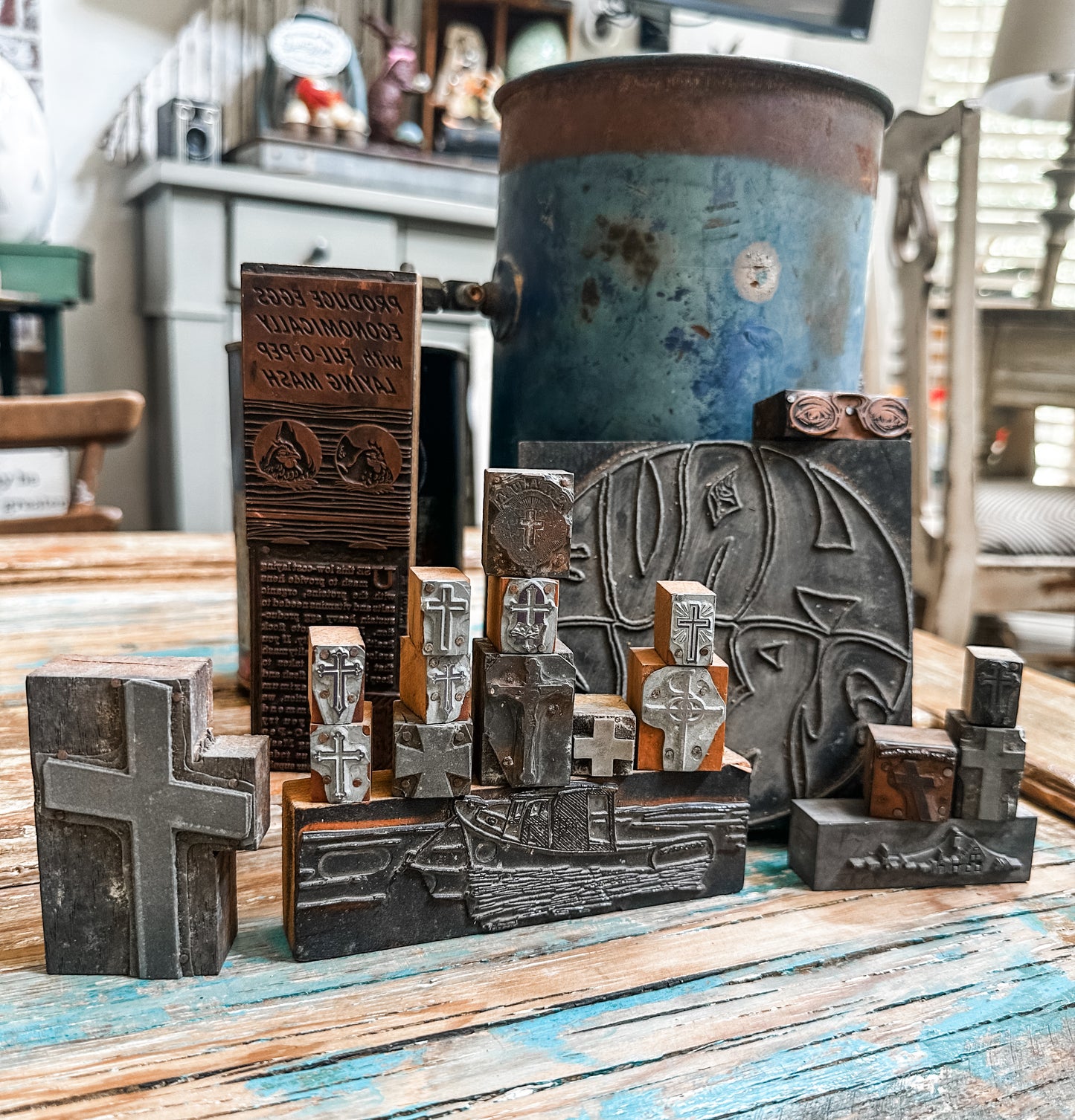 RARE “Have a Ball” Large Antique Printer-press wood and metal stamp