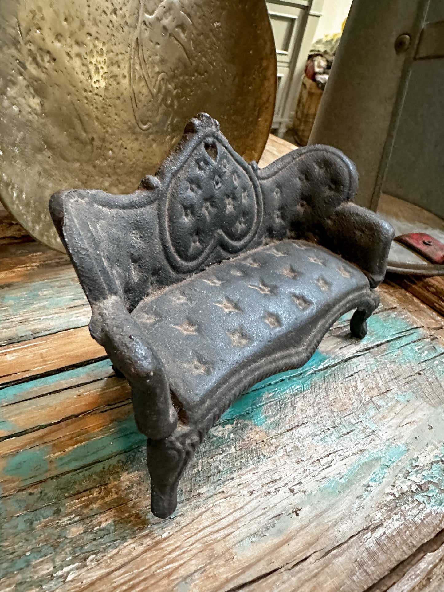 Vintage Cast Iron Dollhouse Victorian Couch