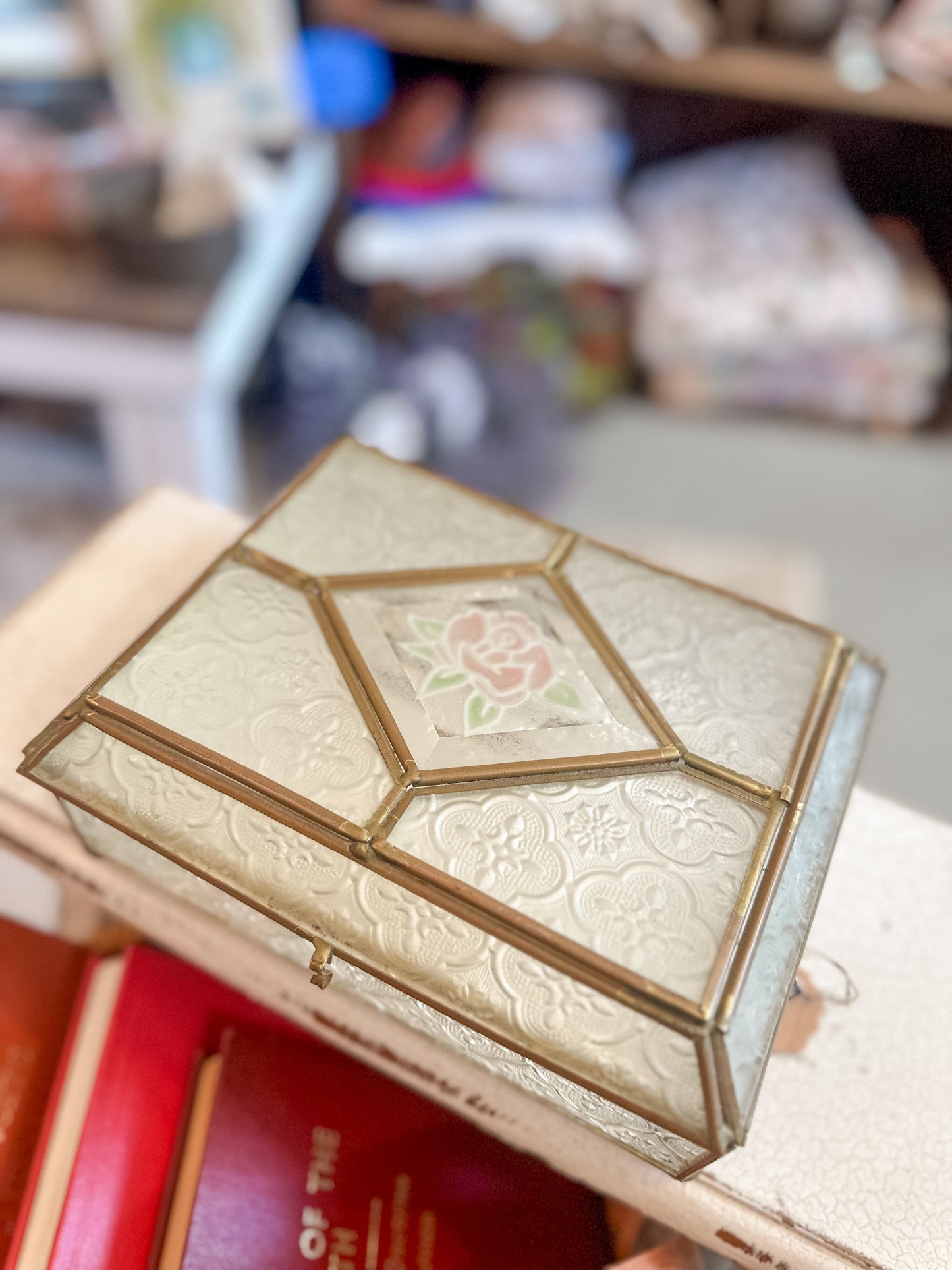 Large Vintage Glass Mirrored Jewelry Box