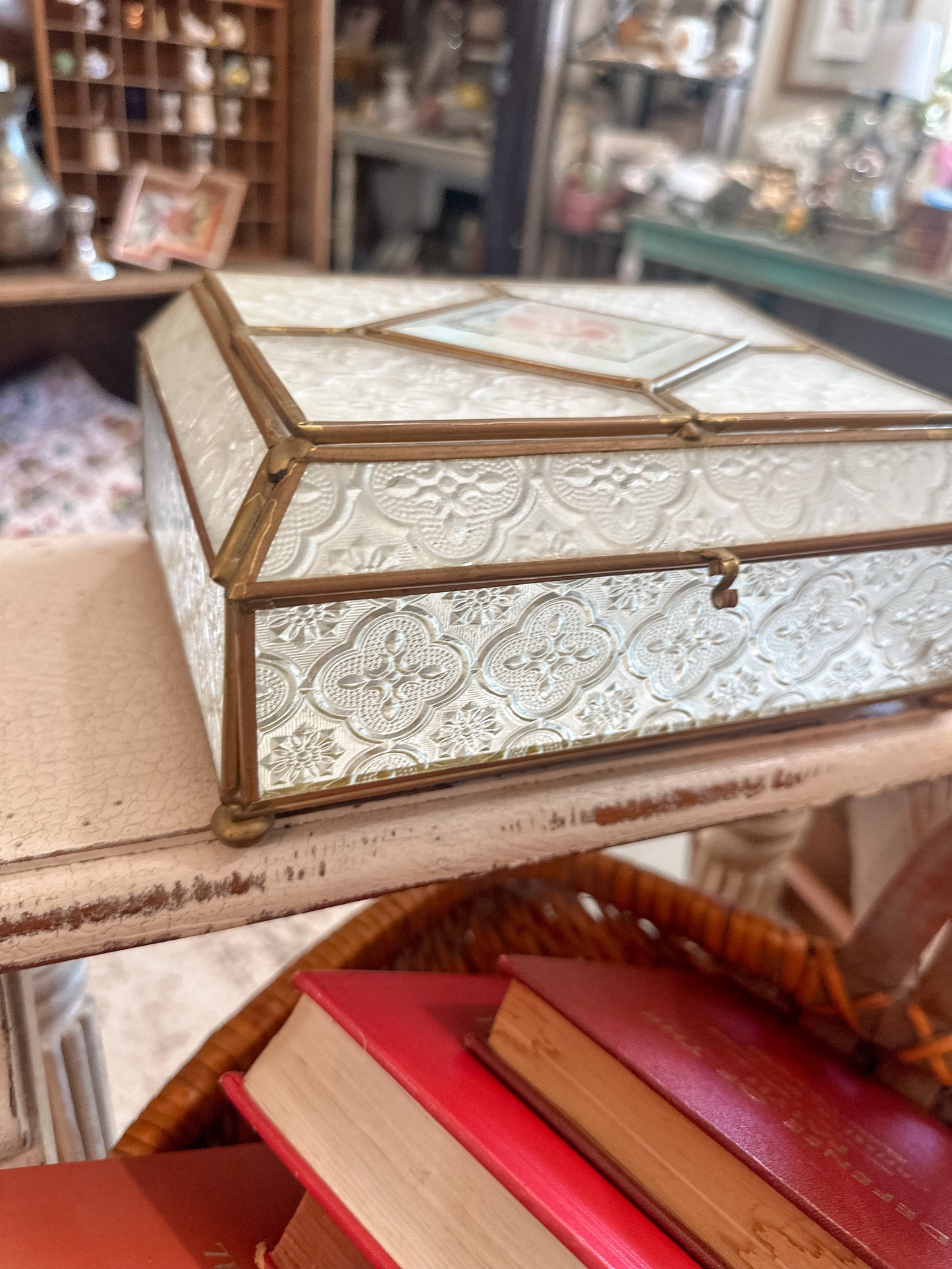 Large Vintage Glass Mirrored Jewelry Box