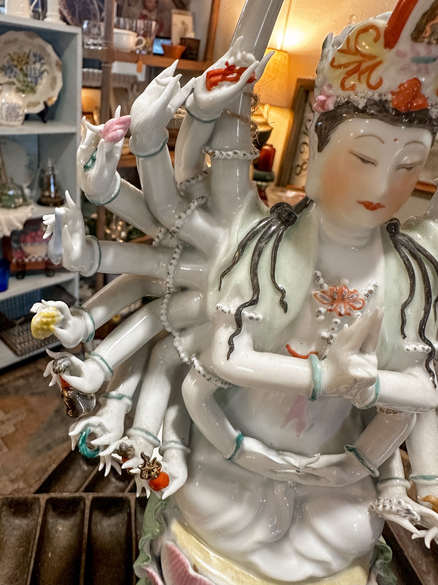 Rare Vintage Porcelain Statue Thousand Hand Bodhisattva Guan Yin Mother Goddess