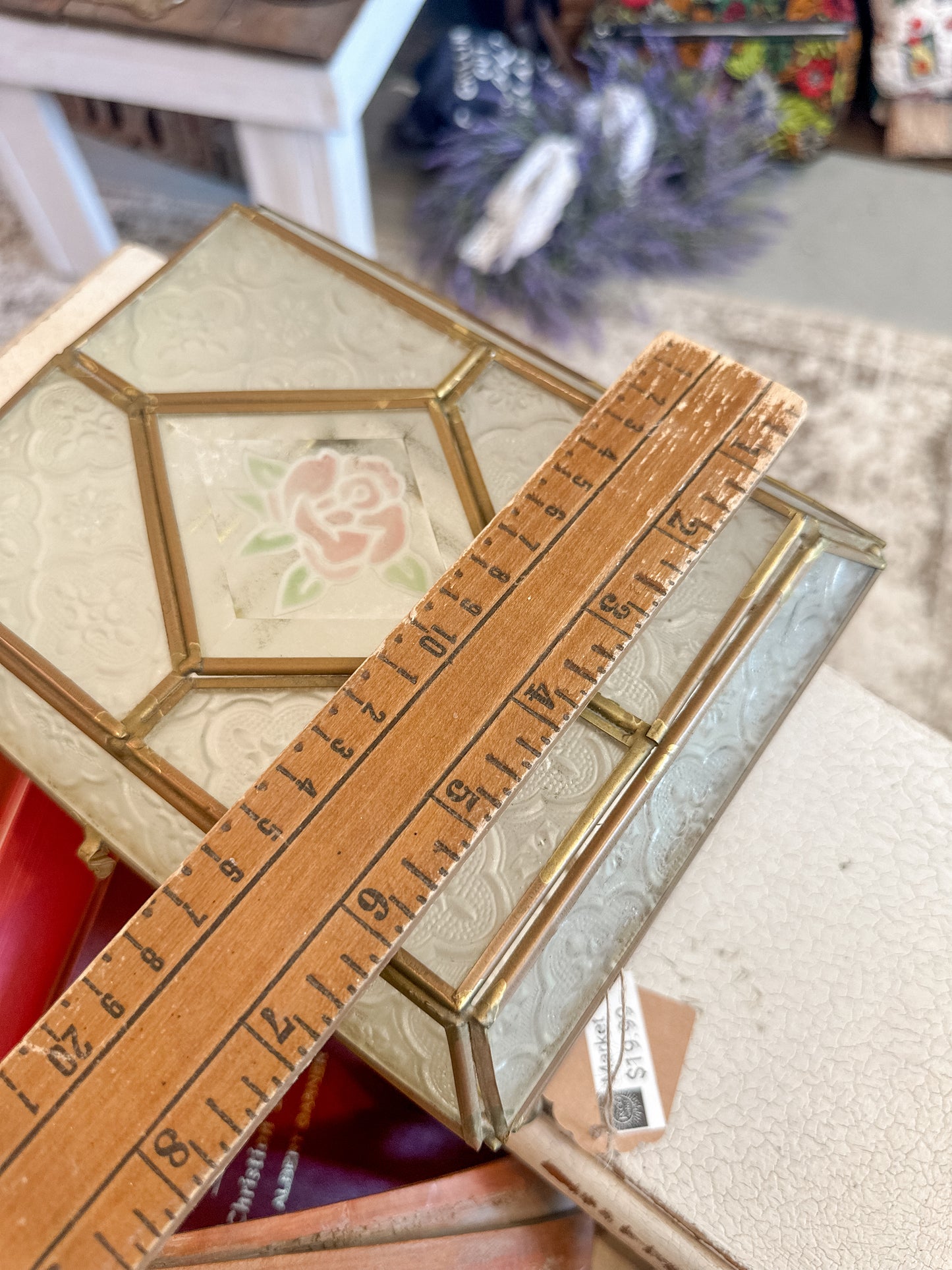 Large Vintage Glass Mirrored Jewelry Box