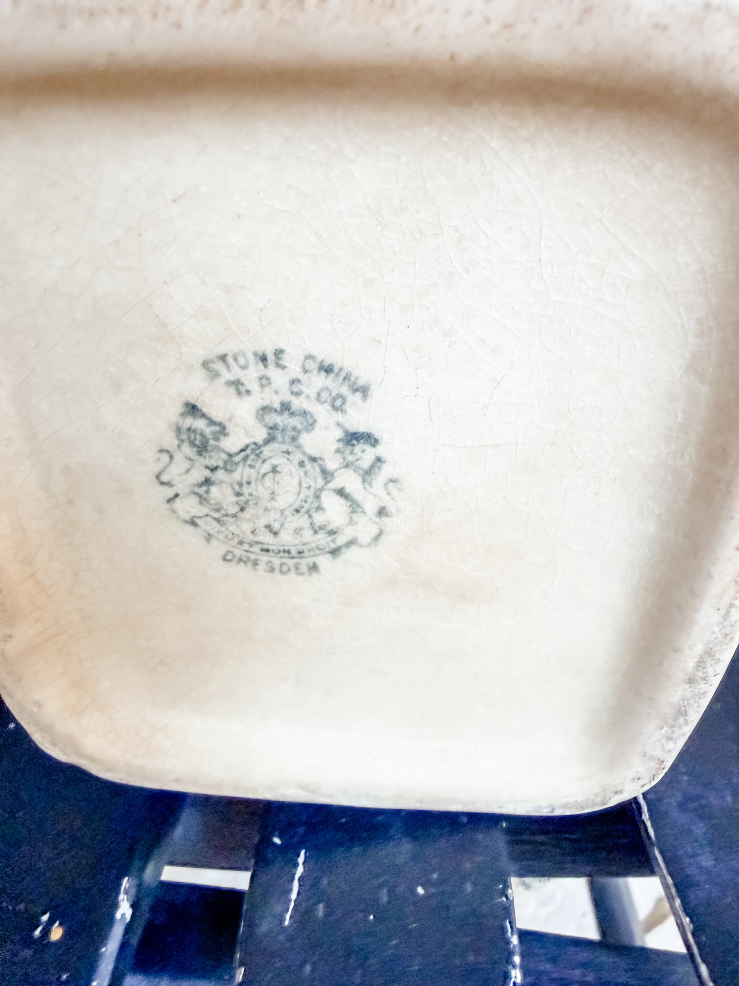 Vintage Stained and Crazed Darling Large Blue Floral Pitcher