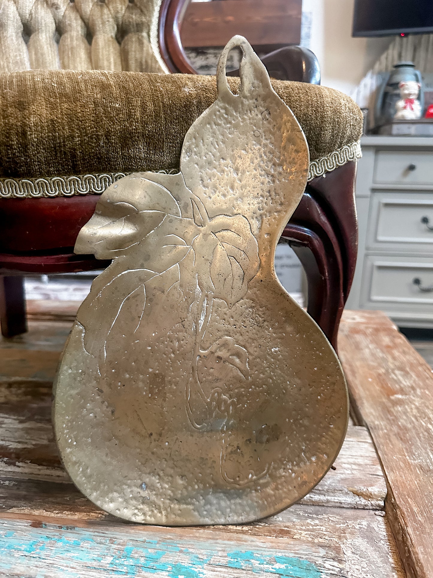 RARE Vintage Brass Pear Platter heavy w/some patina. Fabulous!