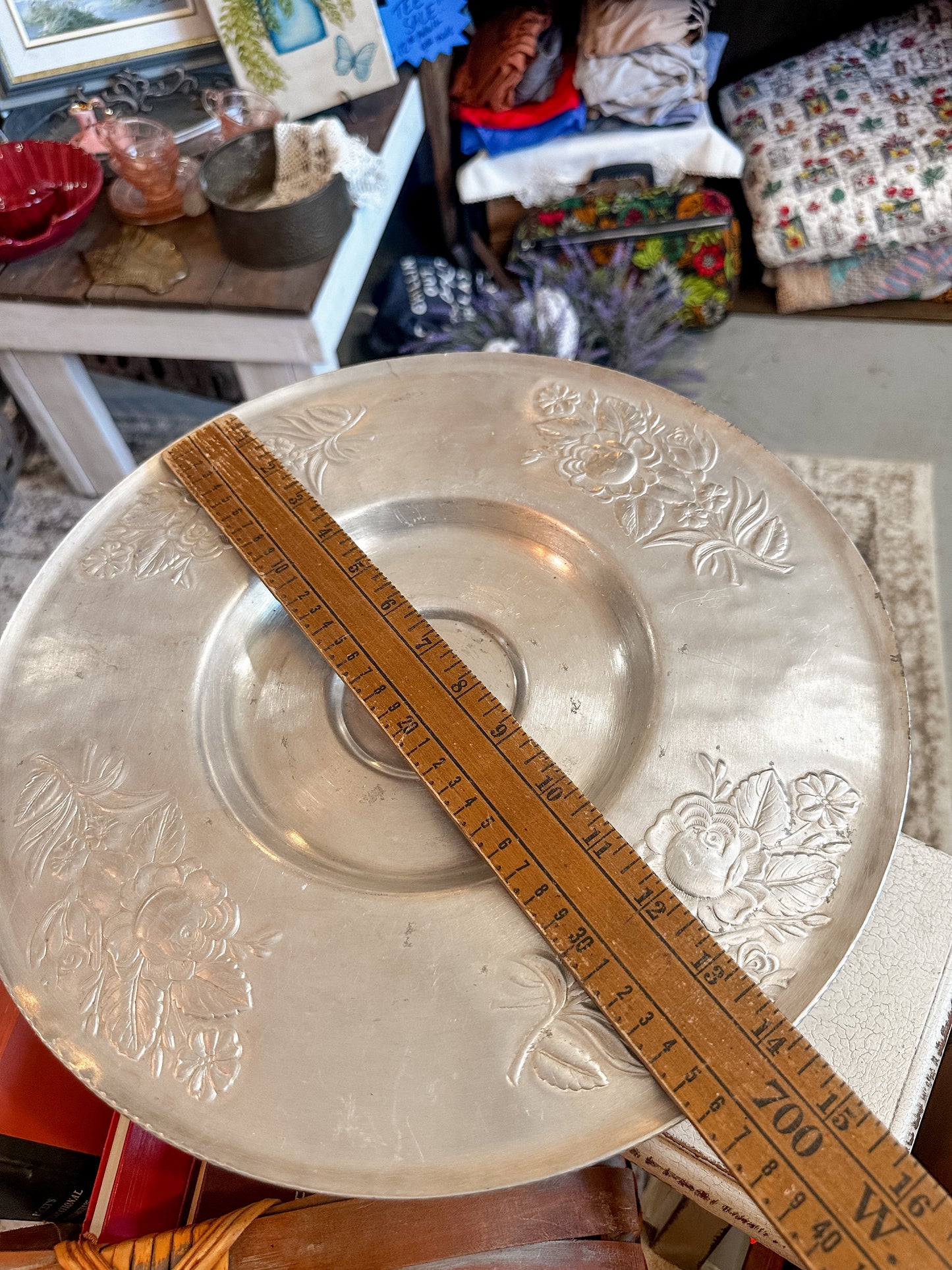 Large Hand Forged Aluminum Lazy Susan, from the 1950s