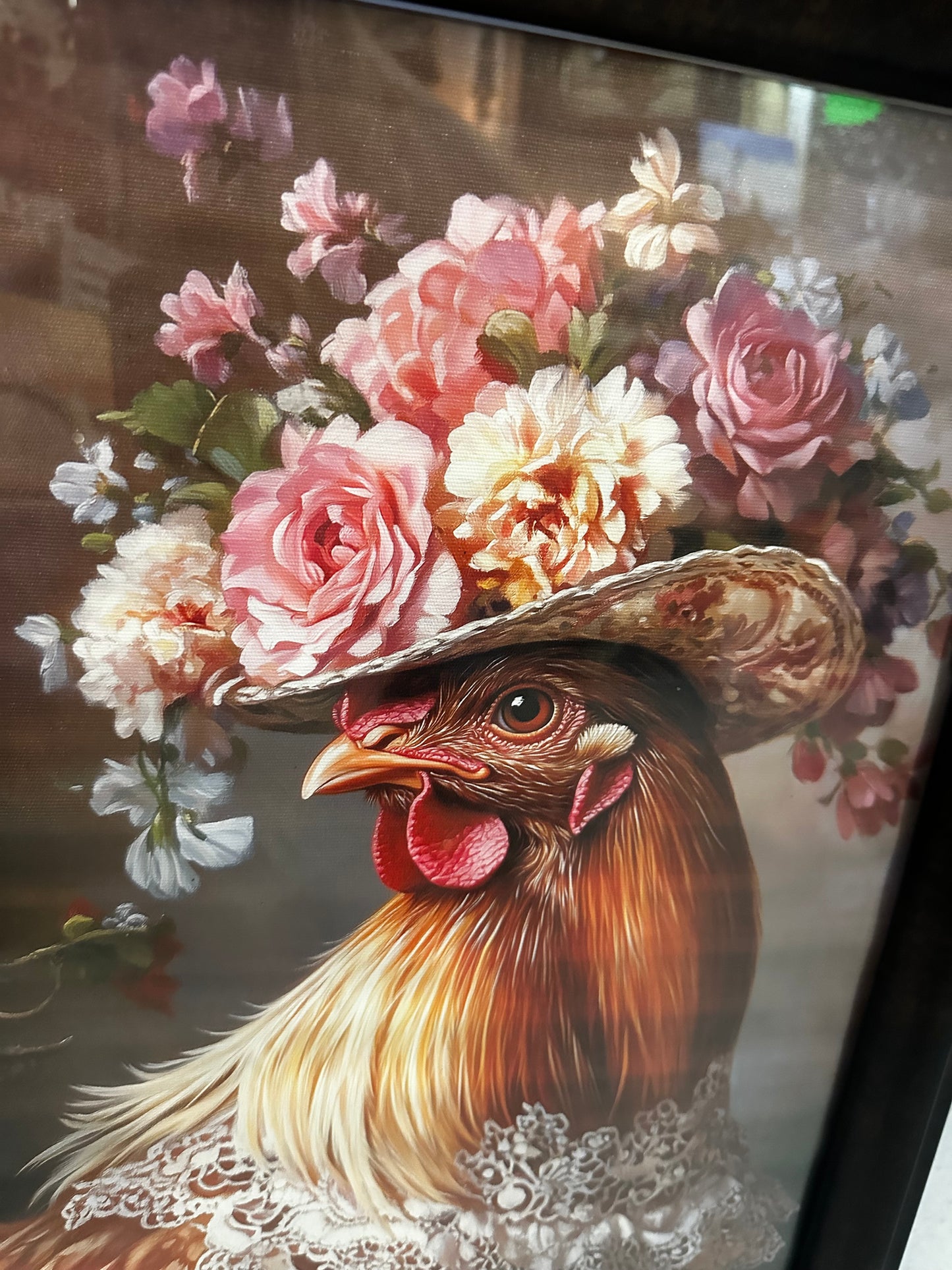 Large Floral Hen Gorgeous Framed Art