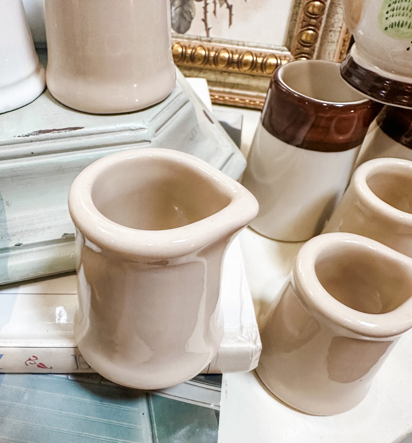 Vintage Chunky Light Beige Ironstone (unmarked) Creamers (priced individually) approx 2 1/2 inches tall