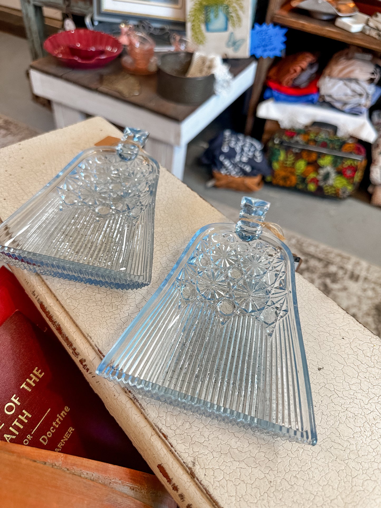 RARE Find! ANTIQUE EAPG PRESSED GLASS DAISY AND BUTTON Blue DUSTPAN TRAYS (priced individually)