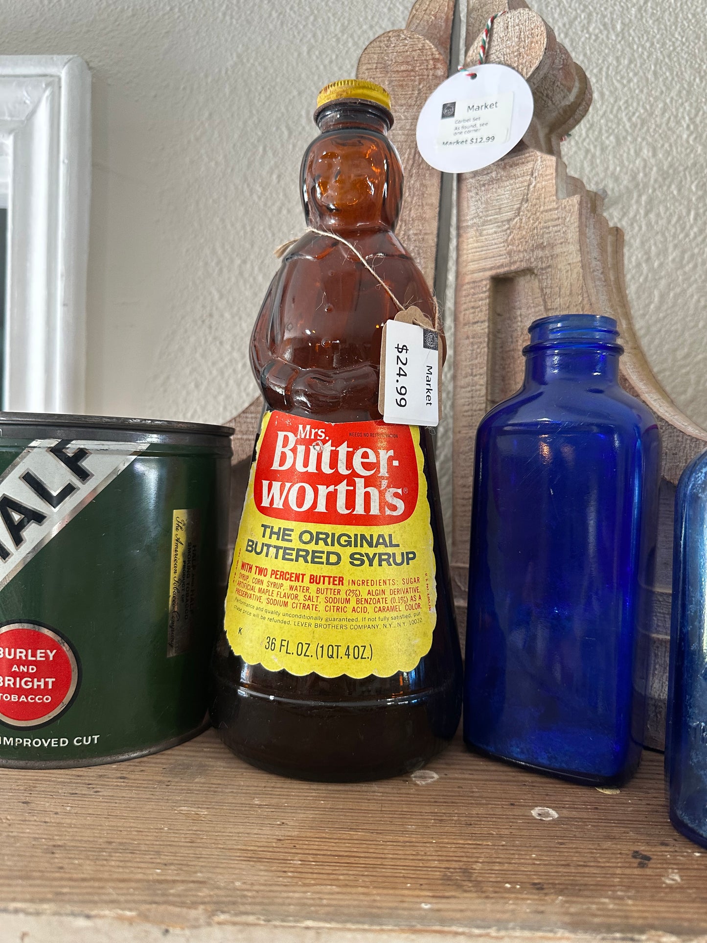 1970’s Amber Syrup Butterworths Bottle w/metal lid