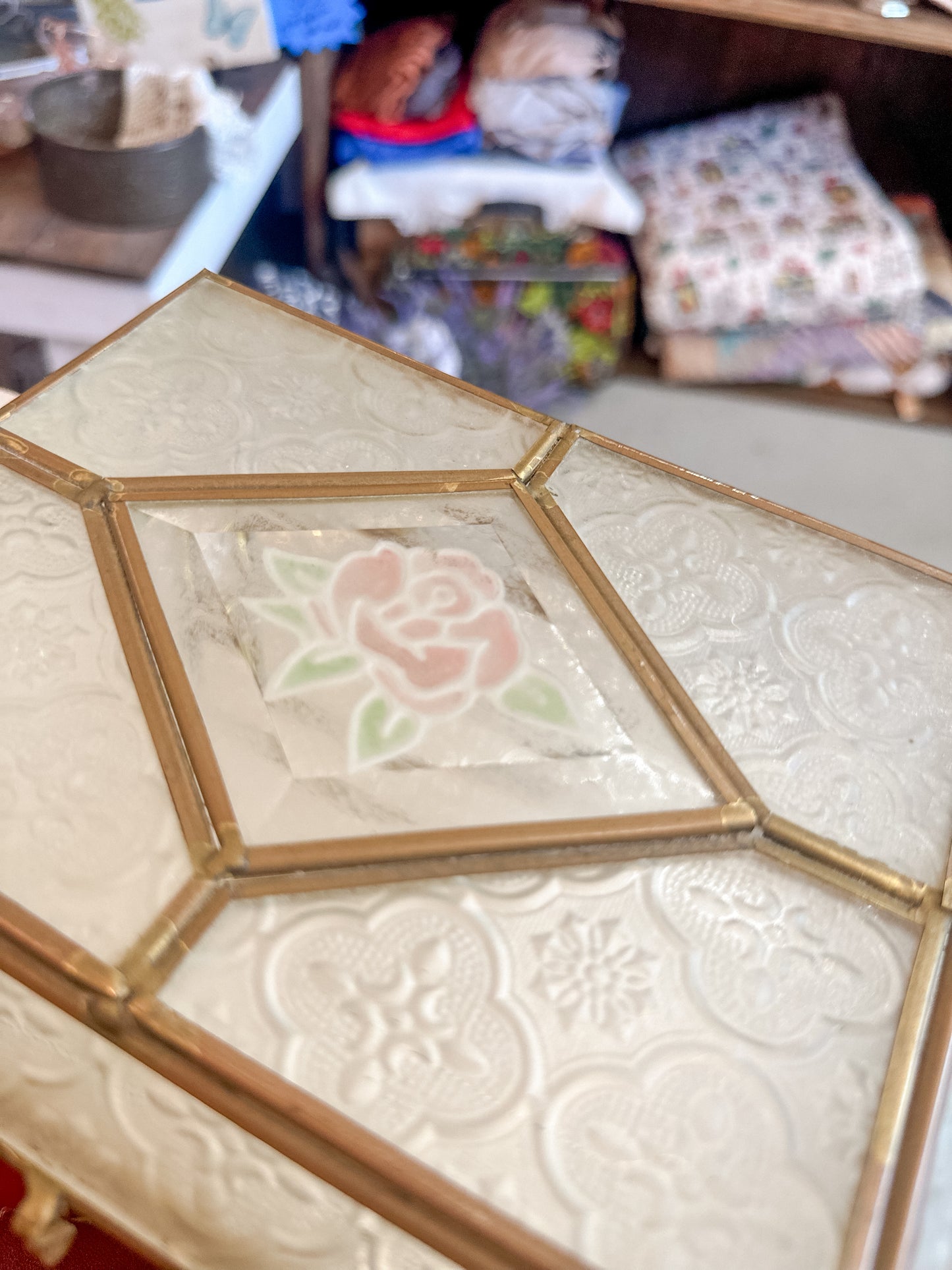 Large Vintage Glass Mirrored Jewelry Box