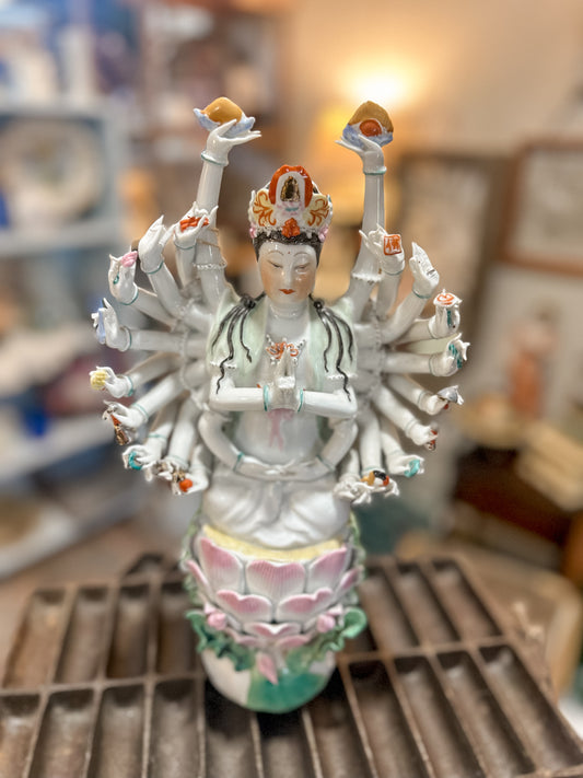 Rare Vintage Porcelain Statue Thousand Hand Bodhisattva Guan Yin Mother Goddess