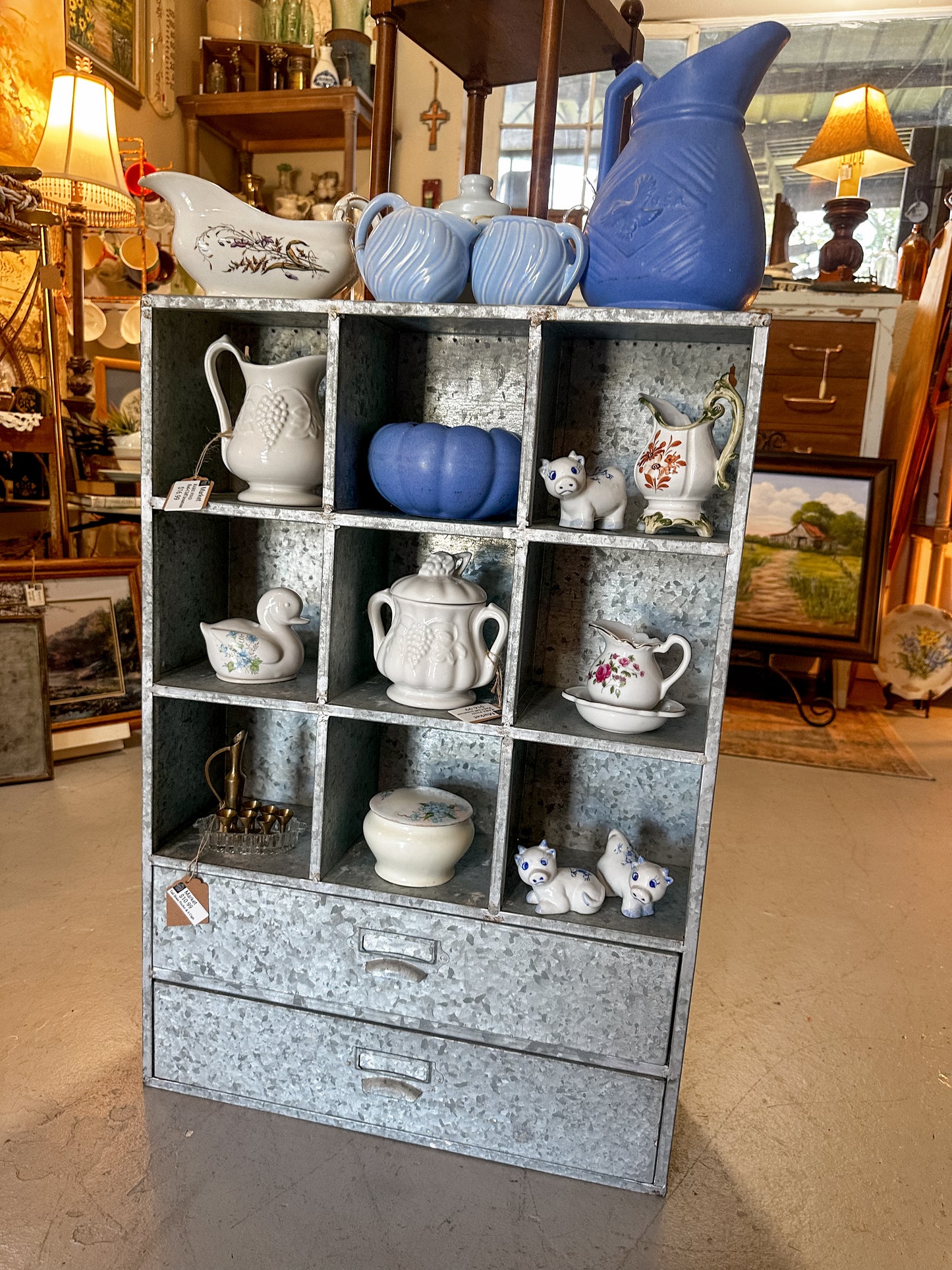 Fabulous Galvanized Cubby Shelf, a rare find and must have!