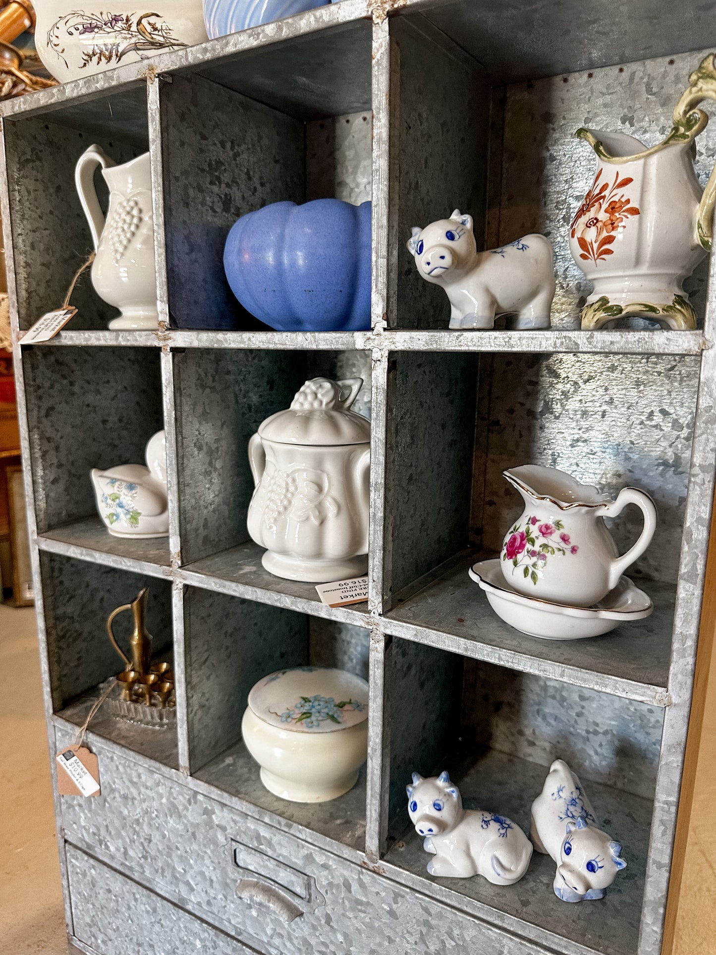 Fabulous Galvanized Cubby Shelf, a rare find and must have!