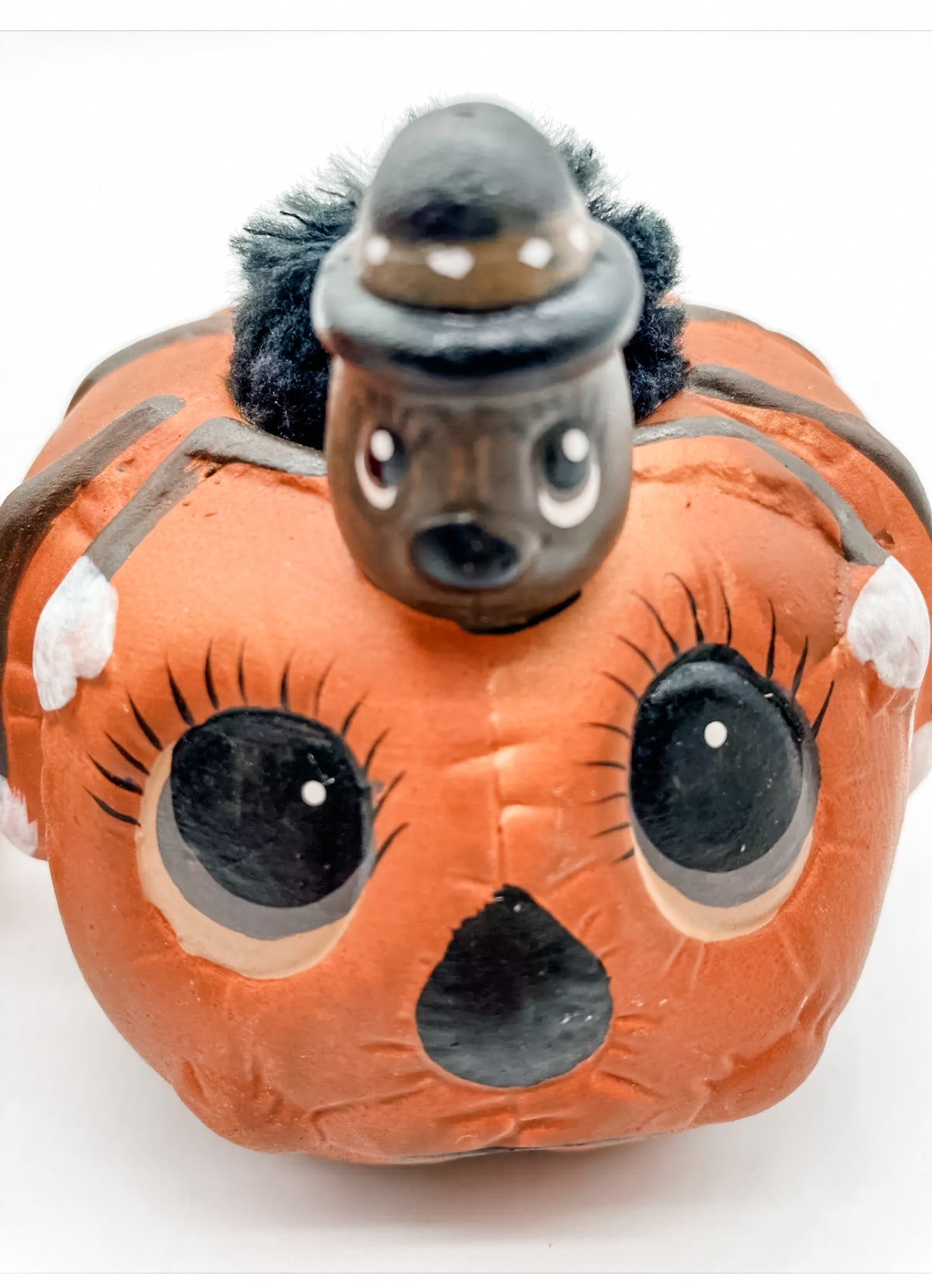 Vintage Scary Spider Pumpkin 1995 porcelain figurine. New/Old Stock with original box.