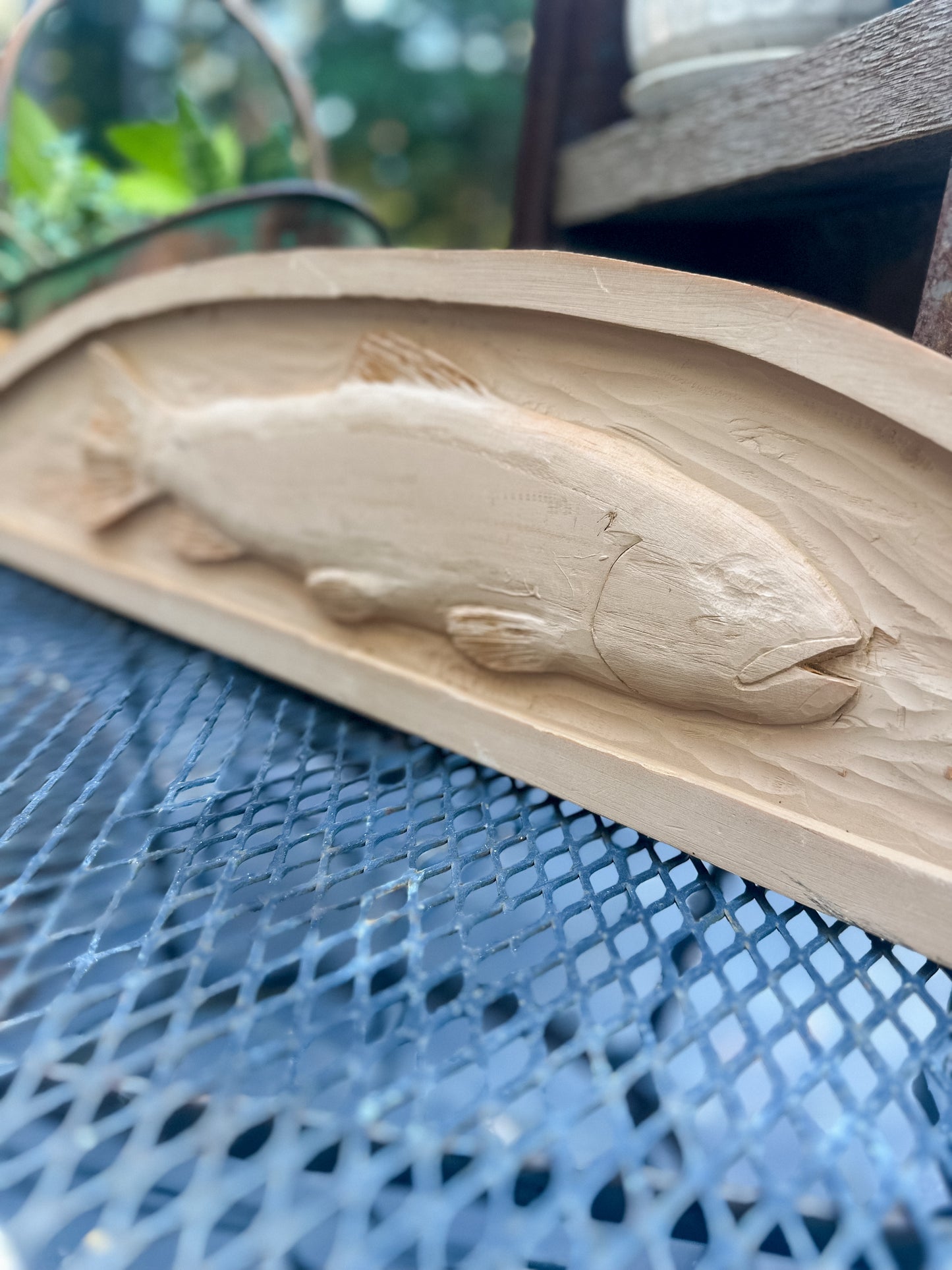 Large Handcrafted Wooden Fish Carving