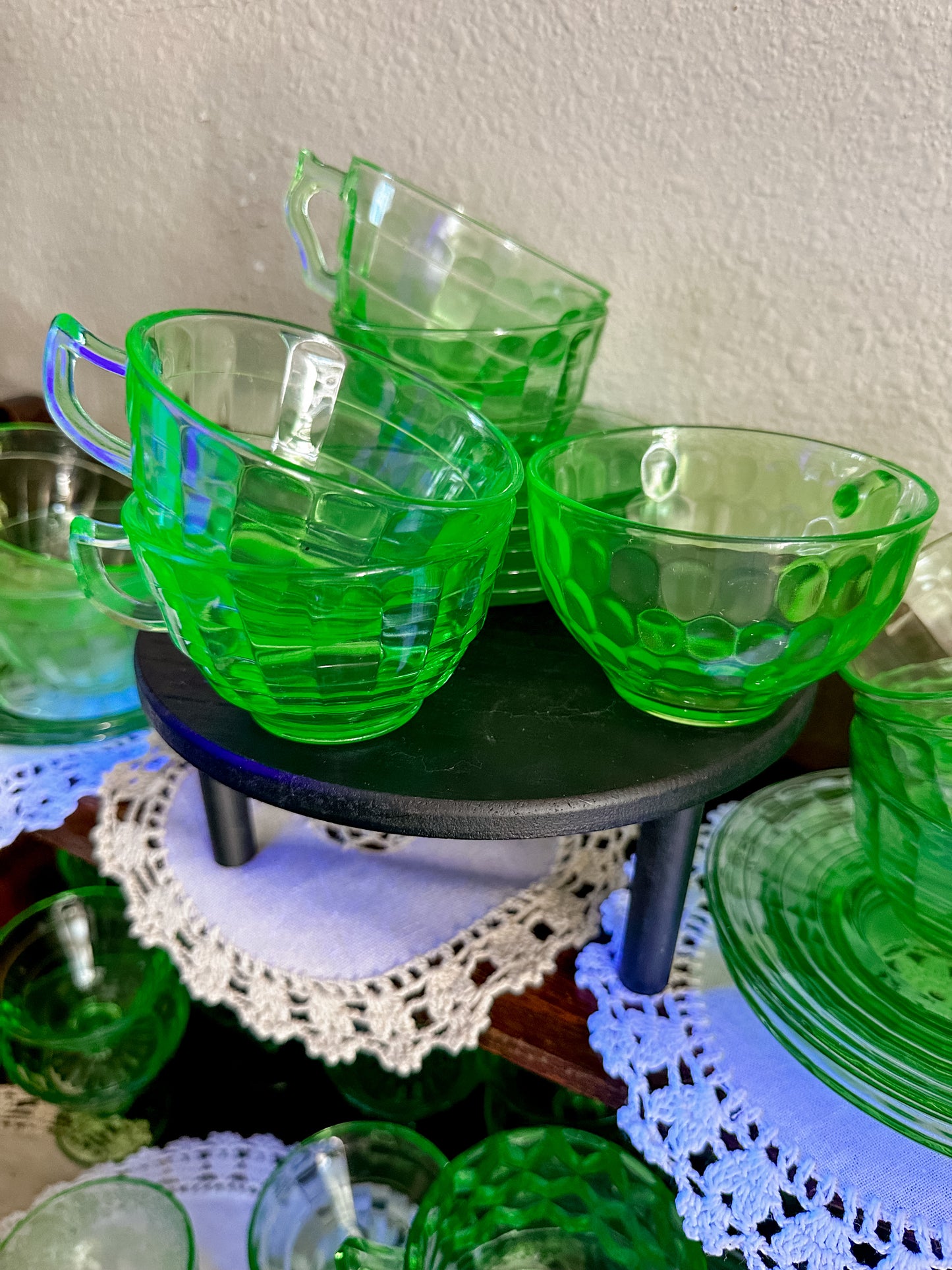 Uranium Vaseline Glass Tea Cup Set (priced individually)