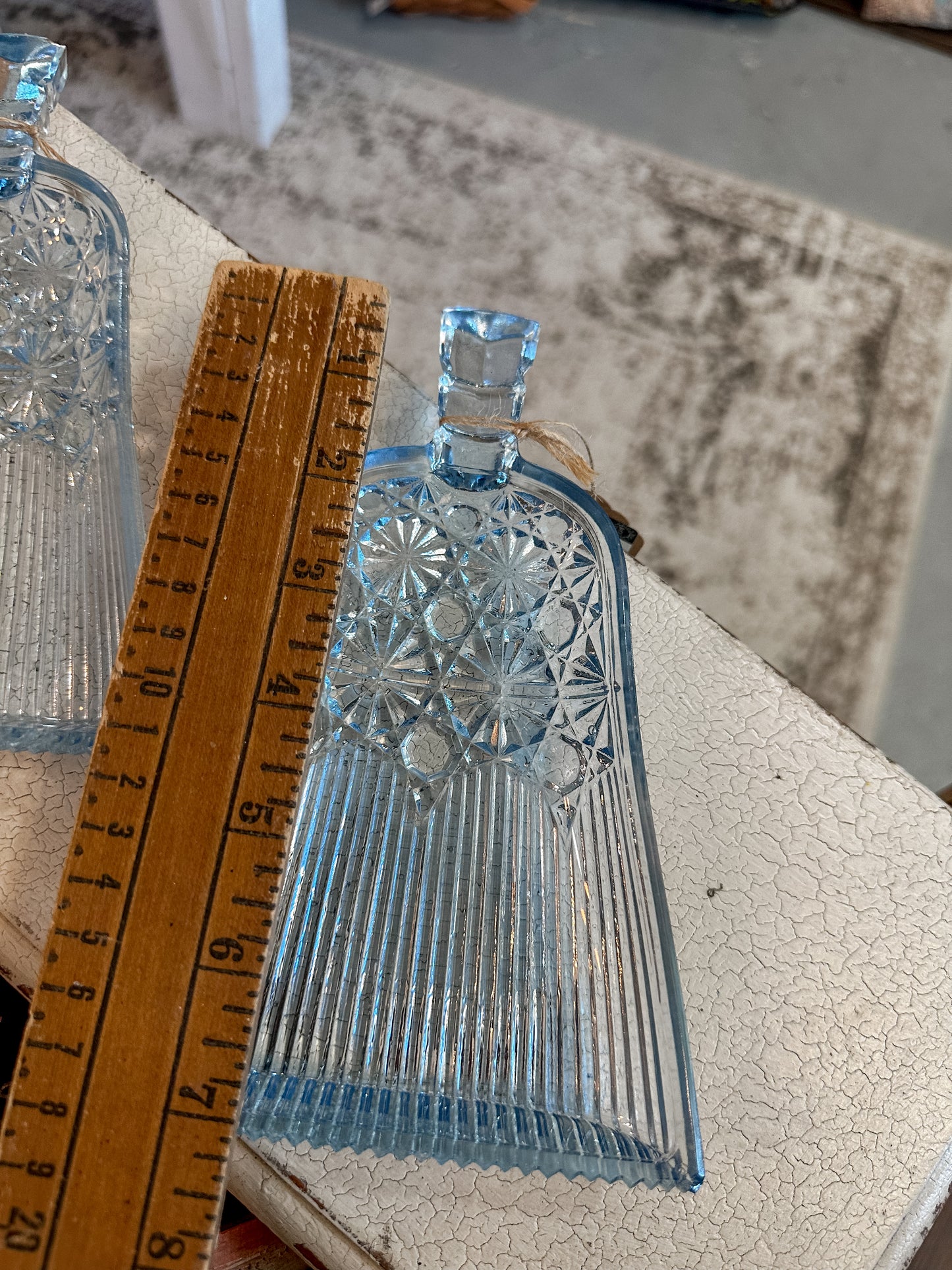 RARE Find! ANTIQUE EAPG PRESSED GLASS DAISY AND BUTTON Blue DUSTPAN TRAYS (priced individually)