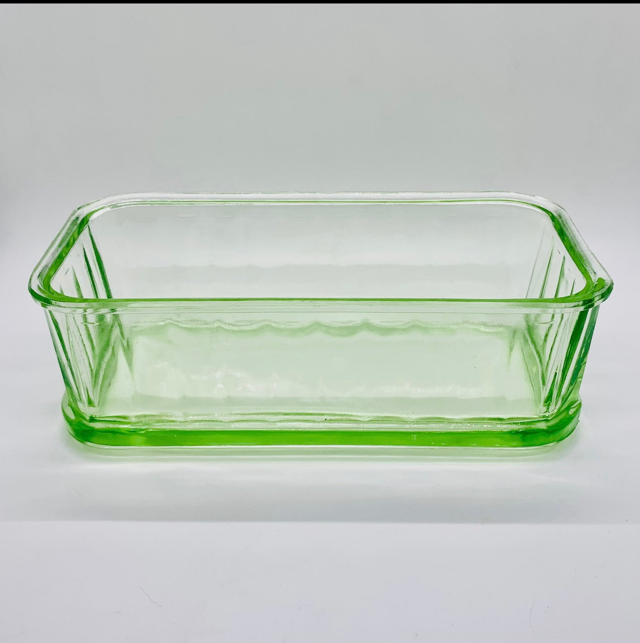 Vintage Green Depression Vaseline/Uranium Glass Refrigerator Dish-Portland Find