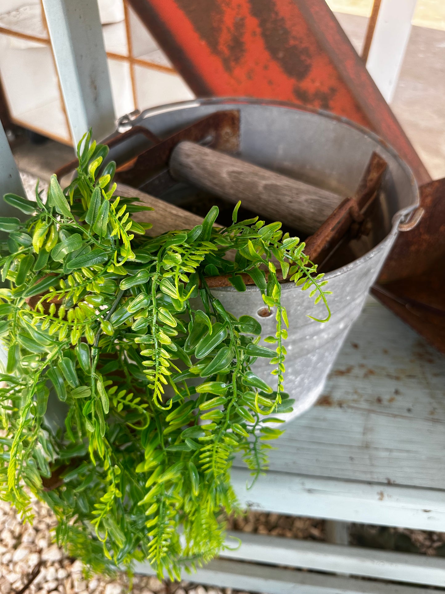 Antique Mop Bucket with Greenery