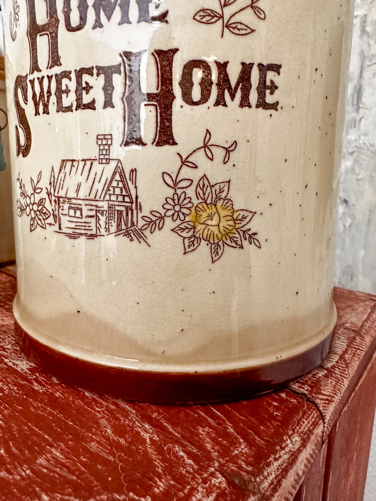 Vintage Canister, Fabulous Staining and Crazing! Gorgeous Farmhouse Piece