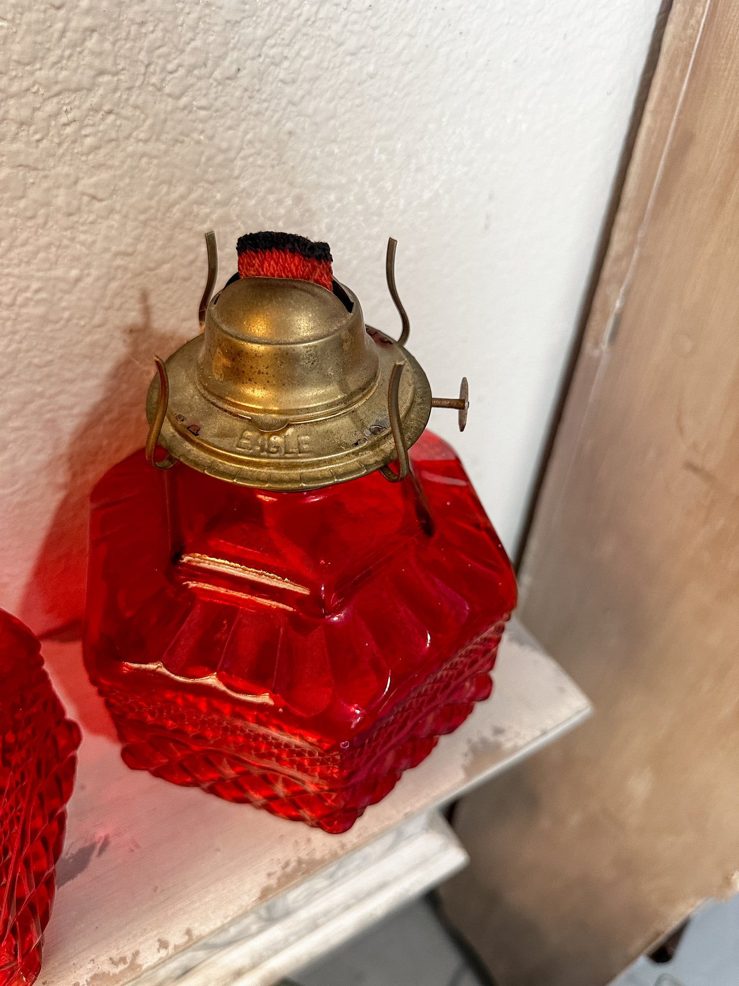 Antique Oil Lamp Base Only Ruby Red
