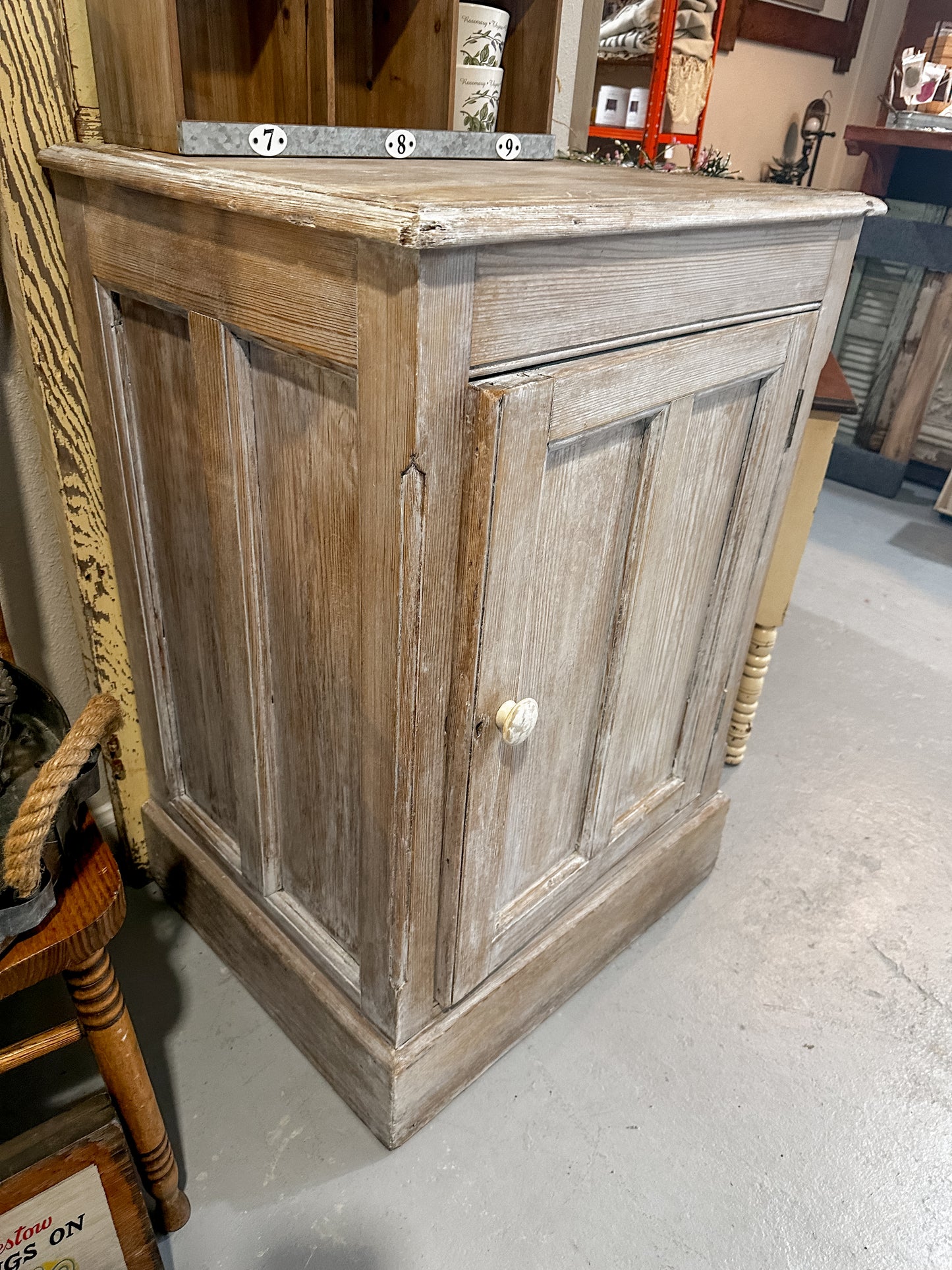 Primitive HEAVY Solid Pine Whitewashed Cabinet Piece