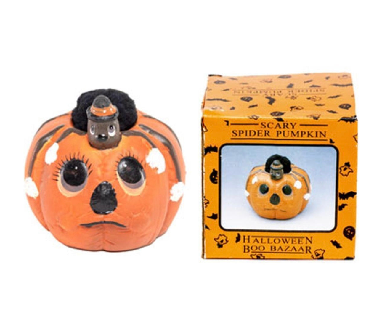 Vintage Scary Spider Pumpkin 1995 porcelain figurine. New/Old Stock with original box.