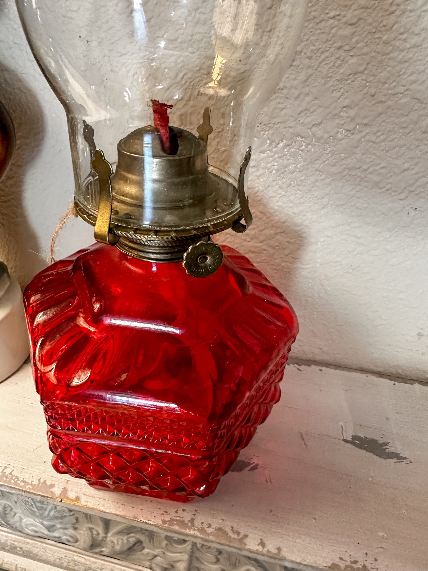 Antique Oil Lamp Ruby Red