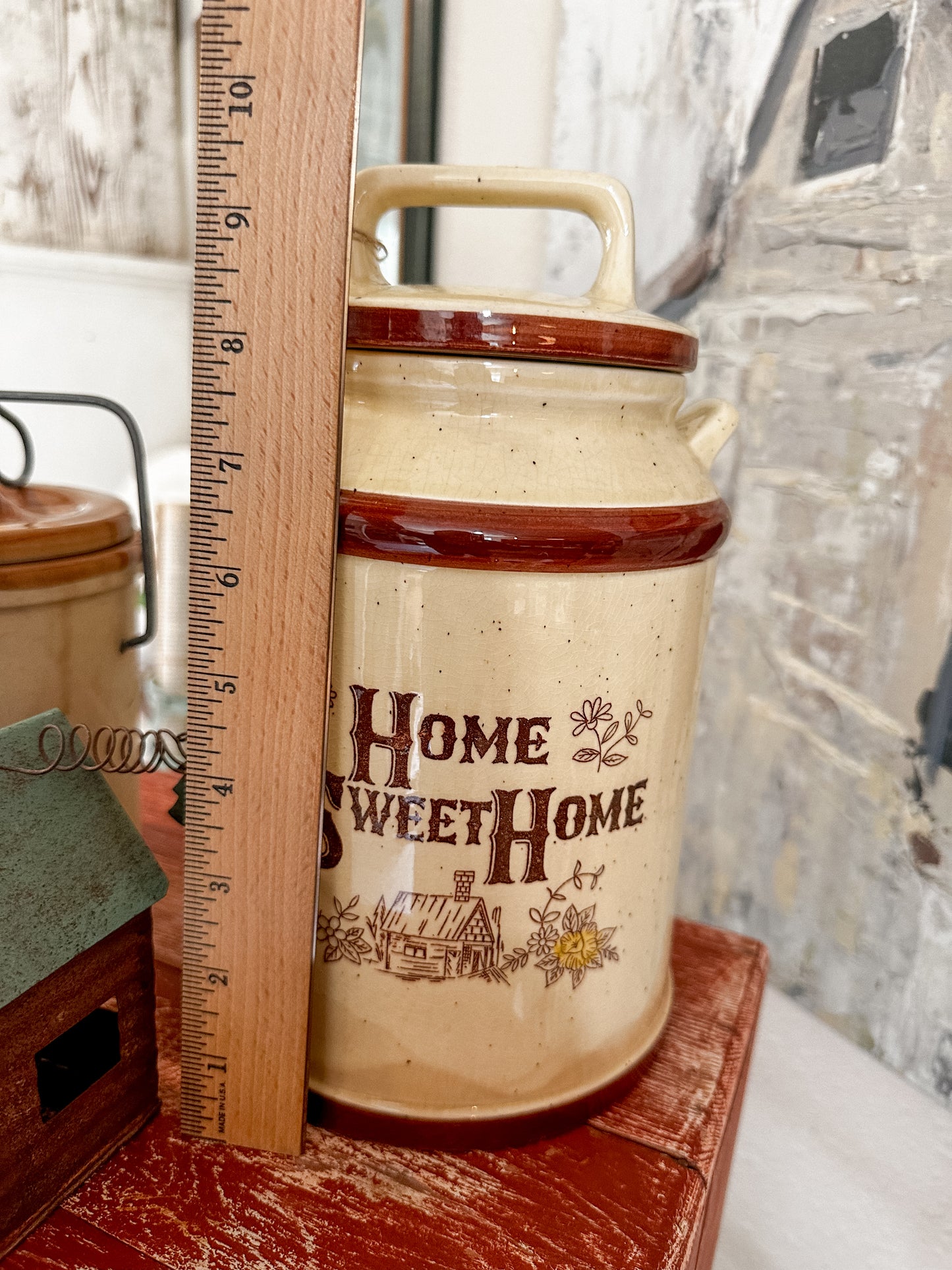 Vintage Canister, Fabulous Staining and Crazing! Gorgeous Farmhouse Piece