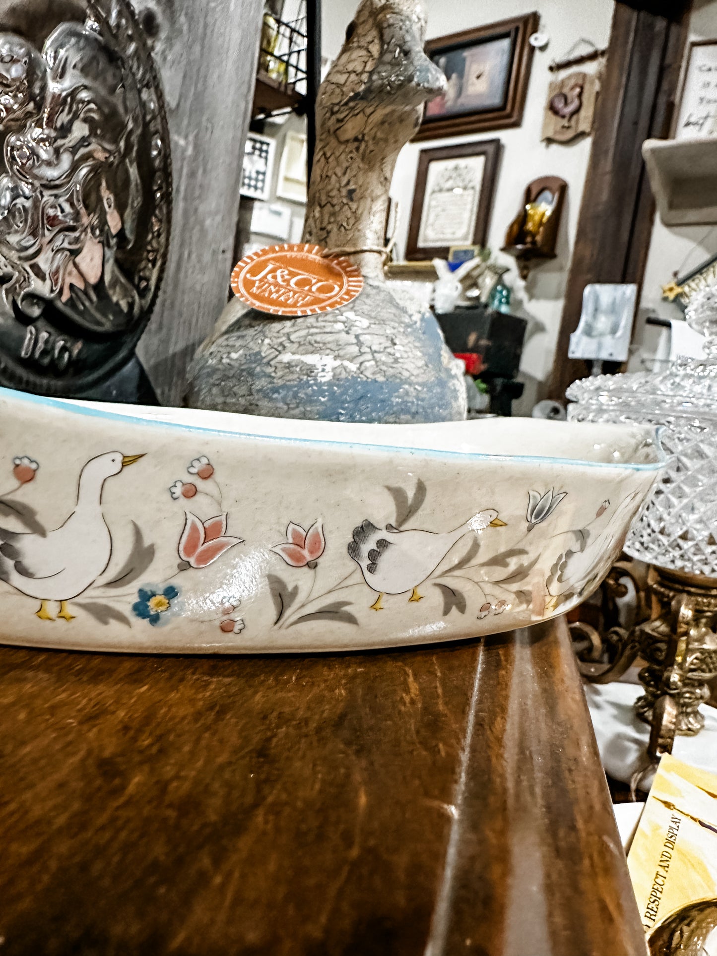 Vintage Stained/Crazed Duck Casserole Dish