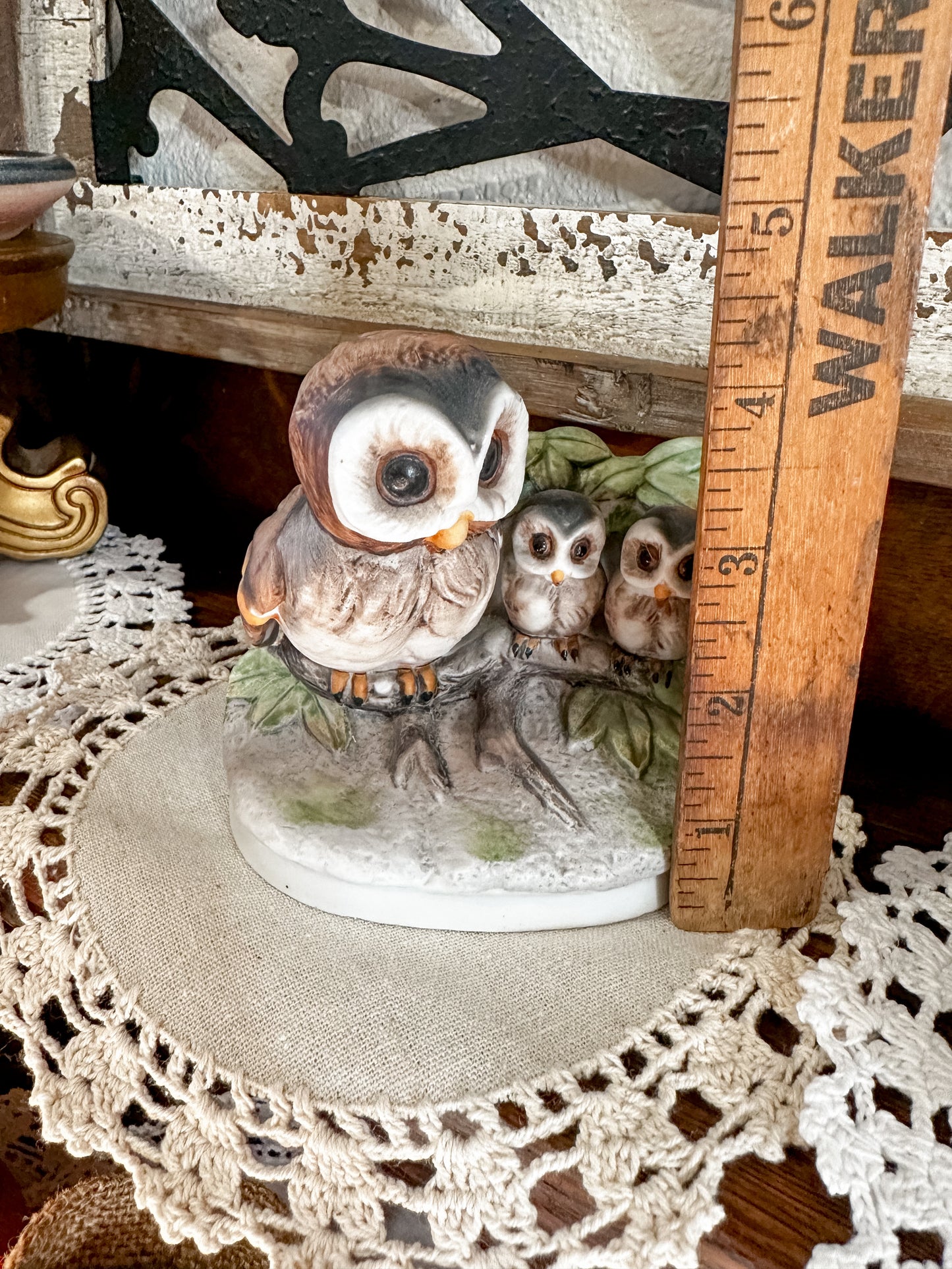 Vintage Homco Owl w/babies porcelain figurine