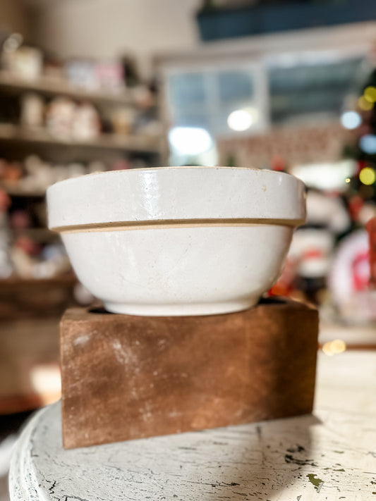 Primitive large crock stoneware mixing bowl