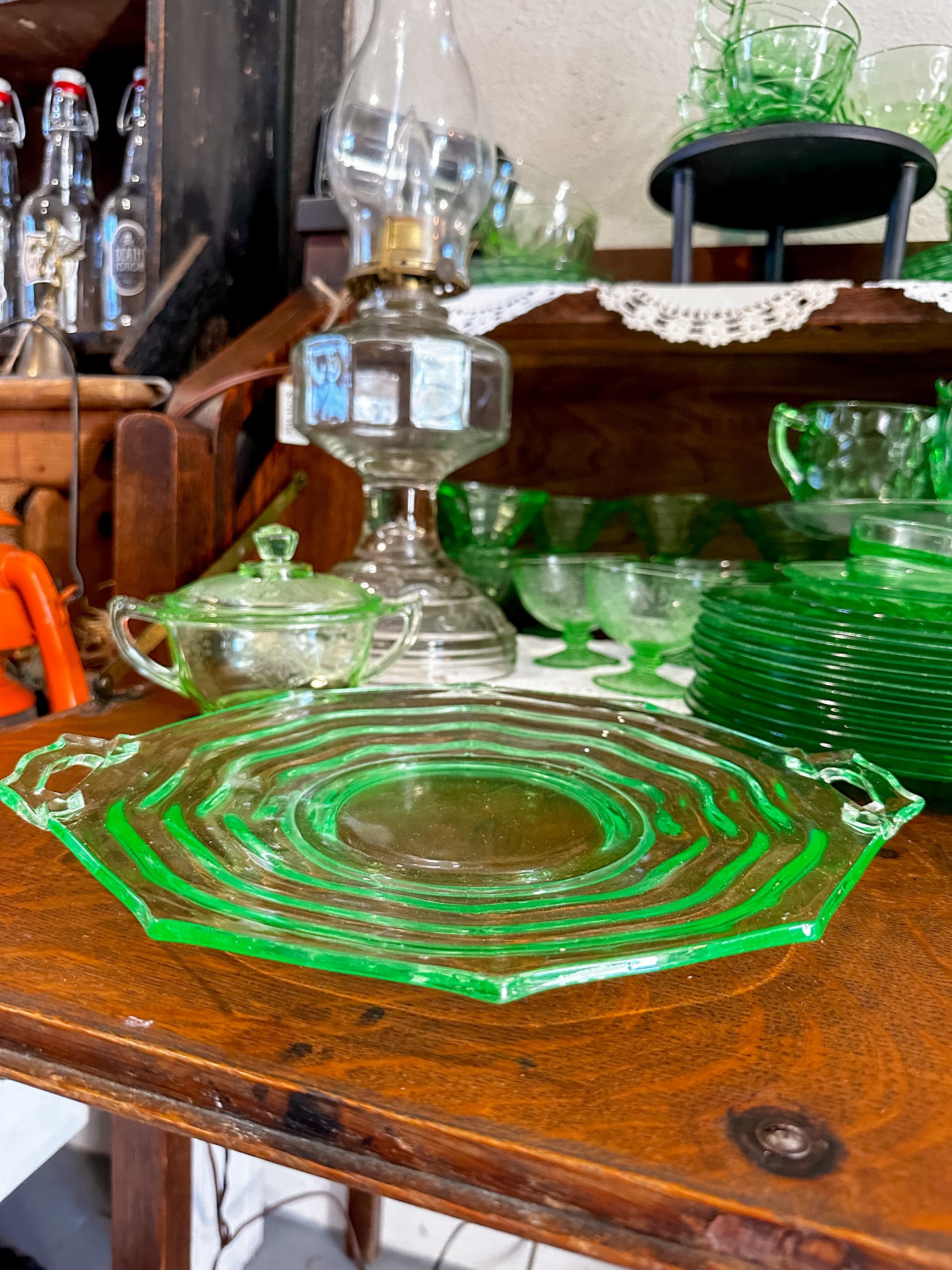 Antique Vaseline Uranium Glass Ocean Waves Platter from D.C. Jenkin's Glass