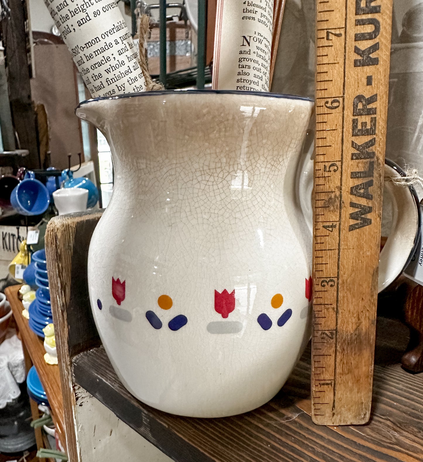 1983 Stained and Crazed Vintage Farmhouse Pitcher