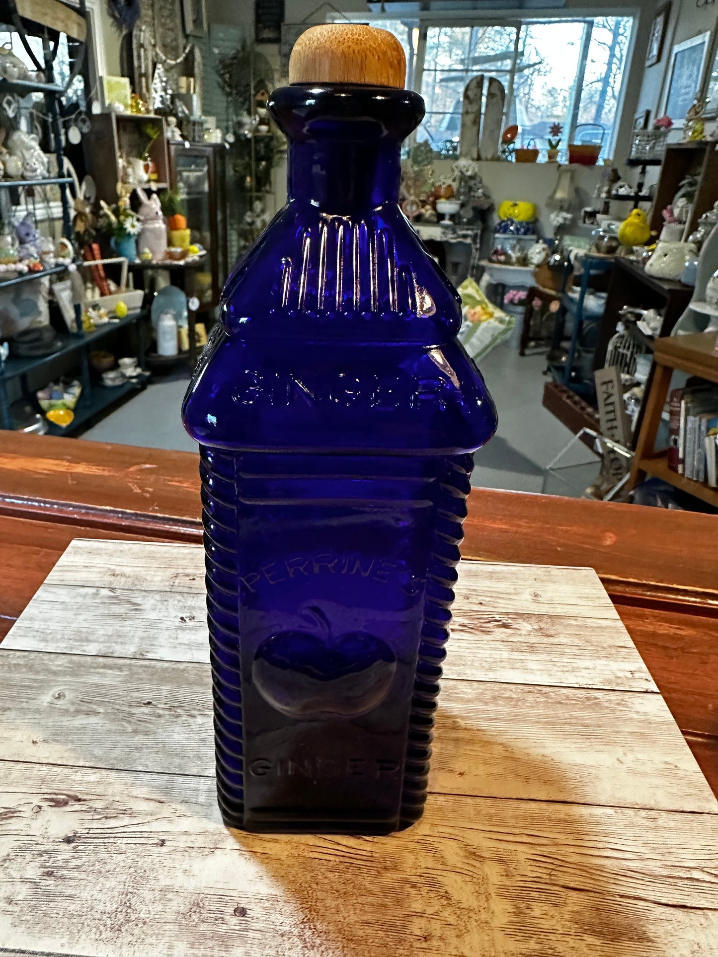 Vintage Perrine’s Apple Ginger Cobalt Blue Bottle Decanter