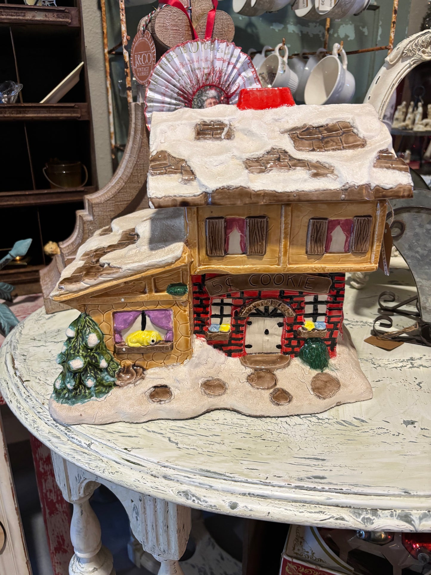 Vintage Christmas House Cookie Jar