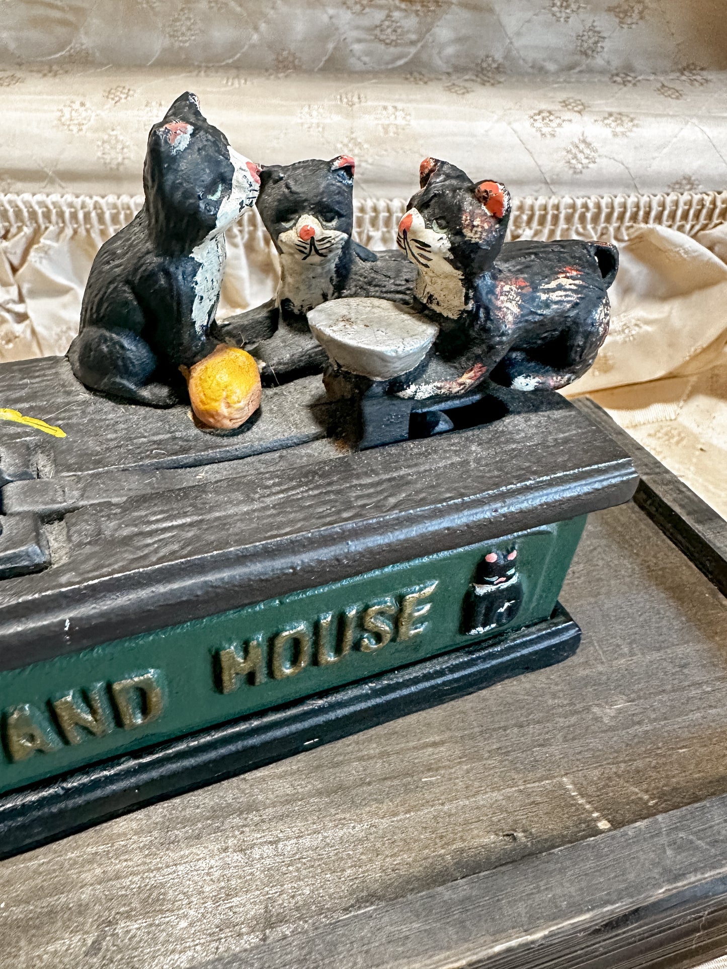 Vintage Cast Iron Cat and Mouse Bank