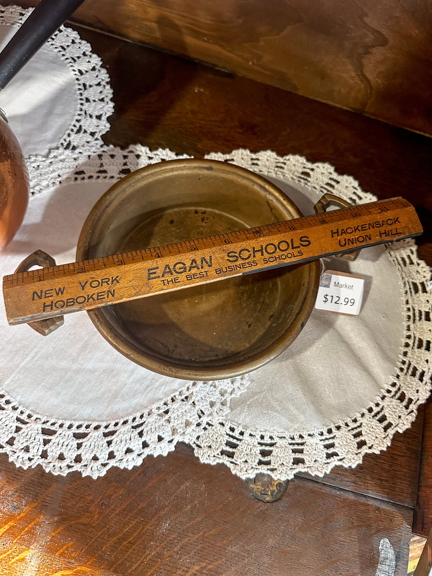 Vintage Copper Heavy Bowl w/Brass Handles