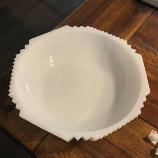 Beautiful Etched Milk Glass Bowl