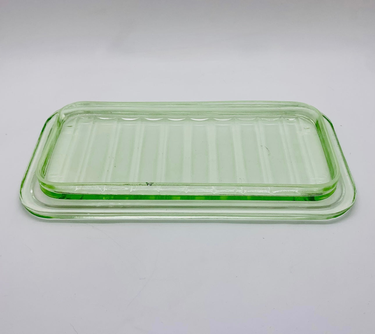 Vintage Green Depression Vaseline/Uranium Glass Refrigerator Dish-Portland Find