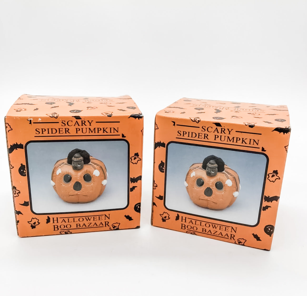 Vintage Scary Spider Pumpkin 1995 porcelain figurine. New/Old Stock with original box.