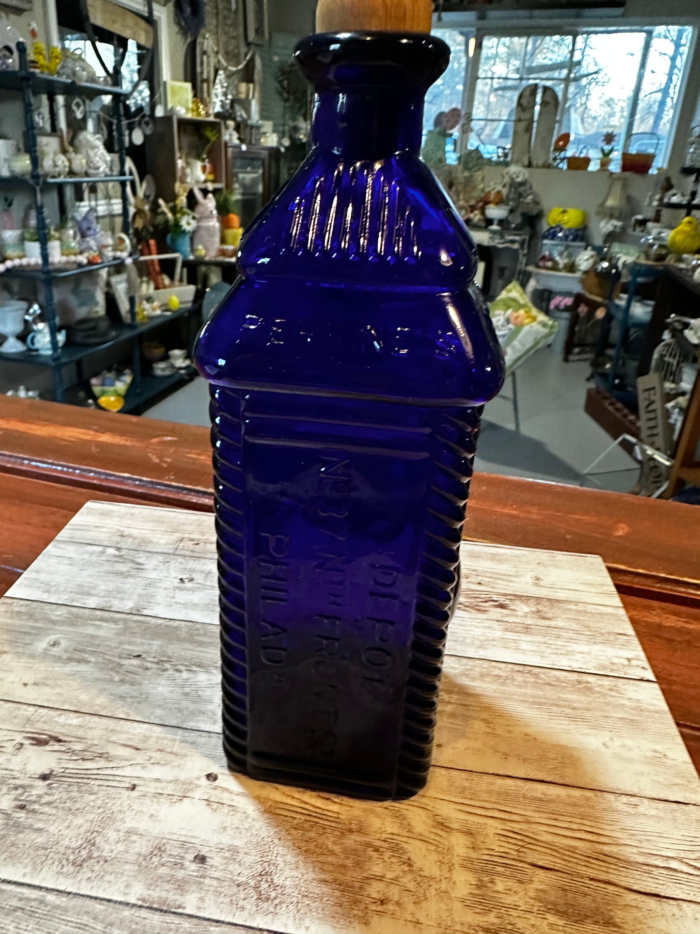 Vintage Perrine’s Apple Ginger Cobalt Blue Bottle Decanter