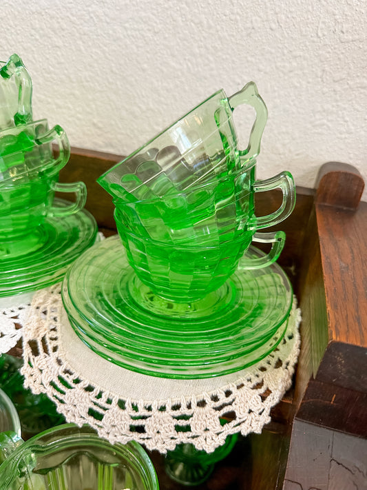 Uranium Vaseline Glass Tea Cup Set (priced individually)