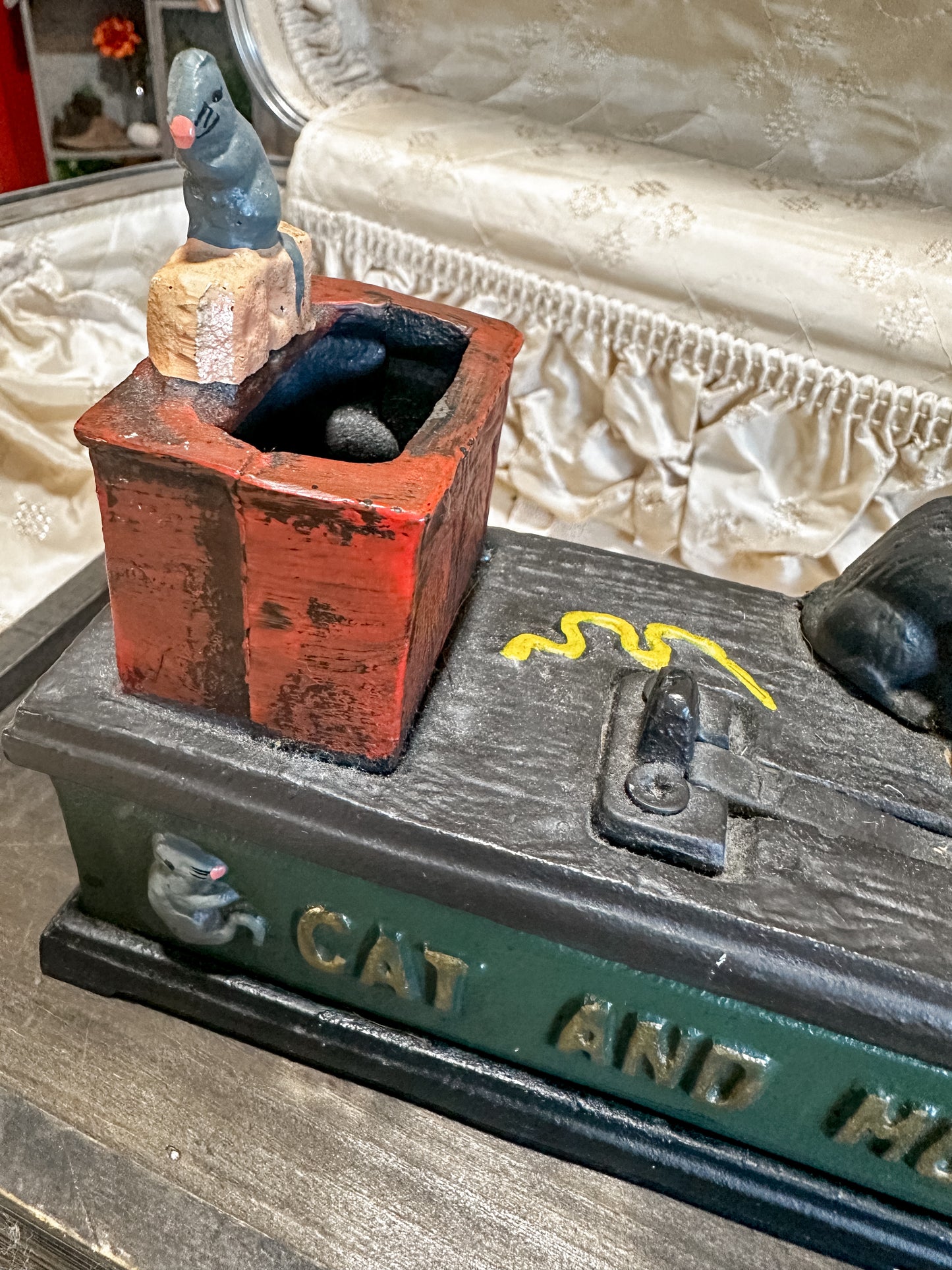 Vintage Cast Iron Cat and Mouse Bank