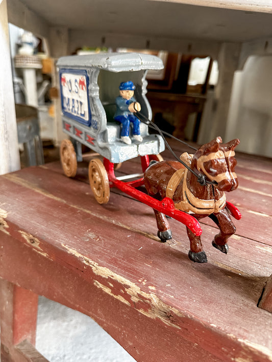Vintage Cast Iron U.S. Mail Horse & Buggy