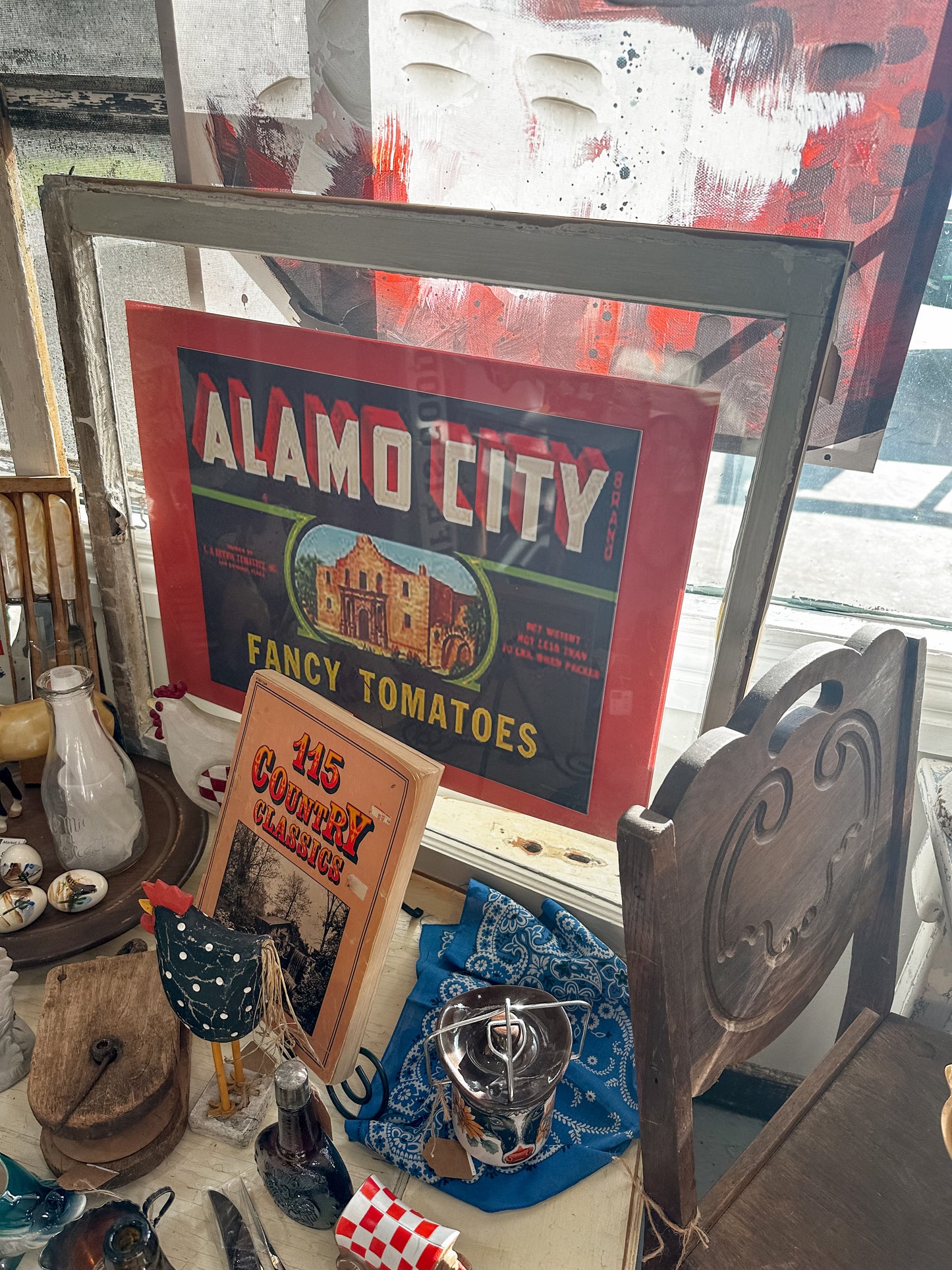 Vintage Chippy Window Reclaimed with Retro Art