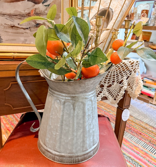 Metal Milk Pitcher w/orange stem picks